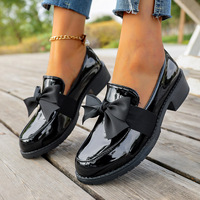 Chaussures en cuir souple à talon épais et nœud, style automne, à enfiler, à semelle simple, petites chaussures en cuir