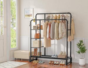 Modern Simple Floor <b>Clothes</b> Drying <b>Rack</b> Adjustable Height Eco-friendly Material Folding Hanging for Bedroom Balcony 6 Hooks - Product Image 4