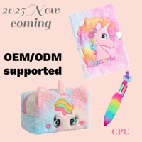 Carnet en peluche licorne avec étui à crayons et stylo en peluche pour cadeau de fête d'anniversaire pour enfants