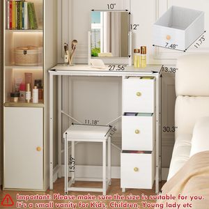 Pequeño tocador <span class=keywords><strong>con</strong></span> <span class=keywords><strong>espejo</strong></span> y silla, mesa de maquillaje <span class=keywords><strong>con</strong></span> 3 cajones de tela <span class=keywords><strong>para</strong></span> dormitorio, mesa de maquillaje <span class=keywords><strong>con</strong></span> silla <span class=keywords><strong>para</strong></span> <span class=keywords><strong>niñas</strong></span> - Product Image 2