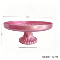 Assiette à gâteau en verre côtelé rose nacré de 24 cm, 1049 g, avec rebord surélevé, plateau de service sur pied pour centre de table événementiel