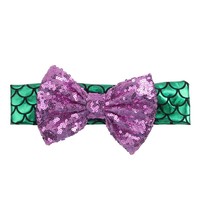 Serre-tête scintillant large en tissu métallique à motif écailles de sirène, avec nœud à sequins, style festif, pour les fêtes