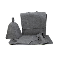 Ensemble de sauna japonais et russe en feutre de laine 100% gris, 5 pièces, chapeau, tapis, gants, pantoufles, sac, pour usage quotidien et ski
