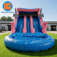 Toboggan aquatique gonflable commercial pour jardin, château gonflable en PVC avec toboggan double piste et piscine pour enfants