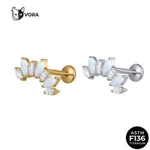 Pendiente de Titanio Grado Implante G23 con Circonita Boho y Ópalo Marquise en Racimo, para Labret, Cartílago y Hélice, con Rosca Interna - Product Image 1