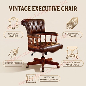 Forest <strong>Green</strong> Topgrain Leather Tufted Cherry Wood Frame 360 Swivel, Height Adjustable Executive <strong>Chair</strong> for <strong>Office</strong> - Product Image 4