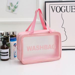 Bolsa de Cosméticos Rosa con Logotipo Personalizado, Bolsa de Maquillaje Moderna, Impermeable, de PVC Esmerilado - Product Image 3