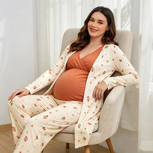 Bata de lactancia personalizada para mujer, ropa de embarazo, camisón de maternidad, batas de lactancia, pijamas de algodón modal de manga larga para mujer - Product Image 2