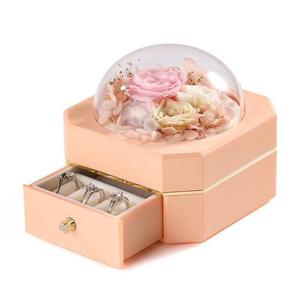 Boîte cadeau de bijoux pour la Saint-Valentin, boîte cadeau hémisphérique exquise avec fleur éternelle, boîte cadeau style tiroir - Product Image 4