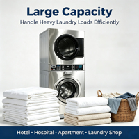 Laveuse-sécheuse commerciale empilable de haute qualité, machine à laver qui économise de l'espace pour hôtel, hôpital, appartement, blanchisserie en libre-service