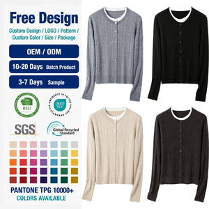 Cardigan <span class=keywords><strong>Femme</strong></span> en Mélange de <span class=keywords><strong>Laine</strong></span> Style Old Money, Tricot Câblé Effet Superposé, Coupe Décontractée, Jersey Simple, Chaud et Doux, Fabrication Personnalisée Directe Usine - Product Image 5