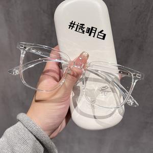 กรอบแว่นตาสไตล์เกาหลี TR 39002 ทรงสี่เหลี่ยมป้องกันแสงสีฟ้าสำหรับทุกเพศแต่งหน้าฟรีแว่นตาใสสีขาว - Product Image 1