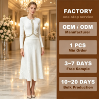 Ensemble 2 pièces chic pour femme 2026 : Cardigan court à manches longues en maille orné de perles et robe longue plissée sans manches – Tenue élégante pour le bureau