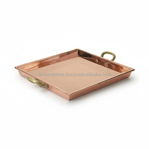 Bandeja de Servicio Cuadrada de Cobre y Latón Puro de Fabricante, Bandeja de Cobre con Asa de la Mejor Calidad - Product Image 5