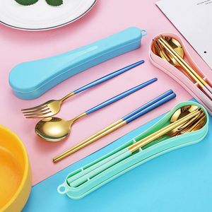 Hot Selling Camping 304 Stainless Steel Cutlery <b>Portable</b> Chopsticks Spoon Fork Small Waist 3Pcs Tableware Flatware Set - Product Image 3