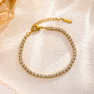 Pulsera de tenis impermeable de acero inoxidable con oro PVD de 18K y circonitas cúbicas brillantes, joyería fina de moda para mujer - Product Image 1