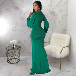 MK10212 signore elegante Maxi abito Sexy sottile profondo scollo a V lunghezza pavimento abito da sera increspato decorazione <span class=keywords><strong>impero</strong></span> per la festa delle donne - Product Image 3