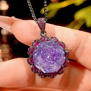 Vintage Eco-friendly Copper Purple Stone Zirconia Jewelry Set 16-10mm Purple Zircon Black Gold Elegant Pendant <b>Earring</b> Ring Set - Product Image 3
