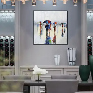 Original Art Modern Style Hot Selling Home Decor Wall Canvas Oil Painting Hand-Painted Walk In The Rain Figure Portrait Artwork