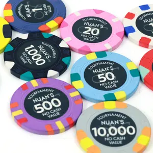 Professional ceramic set de poker chips 10g engraved top hat and cane mould custom logo design accepted eco material for casino