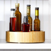 Plateau de rangement rotatif en bambou naturel avec 3 fentes réglables, idéal pour les condiments et la présentation sur table de jardin intérieur - Vente en gros