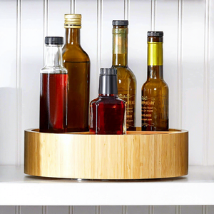 Plateau de rangement rotatif en bambou naturel avec 3 fentes réglables, idéal pour les condiments et la présentation sur table de jardin intérieur - Vente en gros - Product Image 1