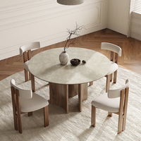 Ensemble table et chaises de salle à manger vintage en bois massif de style français, plateau tournant, design moderne minimaliste, rangement, table rectangulaire en pierre frittée