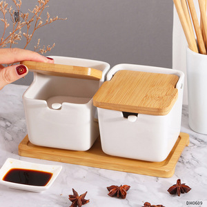 Ensemble de pots à épices en céramique Dhyangyuan avec couvercle en bambou, stockage hermétique pour assaisonnements solides, récipient à condiments de cuisine, taille M - Product Image 4