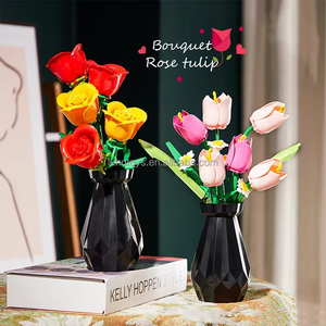 Rosa tulipanes flor modelo bloques de construcción conjunto 3D ramo ladrillos DIY niños juguetes decoración del hogar adultos para niñas regalos del día de vacaciones - Product Image 1