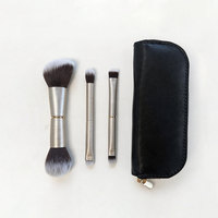 Ensemble de 3 pinceaux de maquillage professionnels personnalisés, poils synthétiques, pinceau correcteur, blush, contour, avec virole en aluminium et pochette de rangement