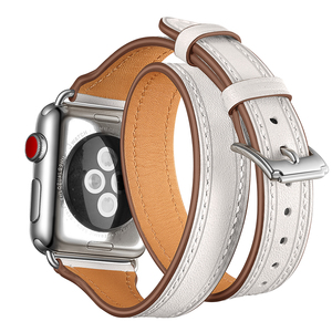 Donne uomo compatibile con <span class=keywords><strong>Apple</strong></span> <span class=keywords><strong>Watch</strong></span> Band 44mm 42mm 38mm in <span class=keywords><strong>pelle</strong></span> doppio avvolgente sottile sostituzione in <span class=keywords><strong>pelle</strong></span> per cinturino IWatch, bianco - Product Image 6