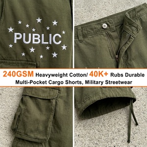 Fabricant de vêtements OEM, broderie plate personnalisée, shorts pour hommes à jambes droites multi-poches, style streetwear, shorts cargo décontractés amples - Product Image 3