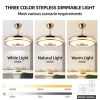 Ventilateur de plafond moderne de luxe à LED en cuivre avec télécommande pour la maison, le bureau, les haut-parleurs, à intensité variable