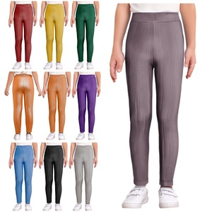 Leggings côtelés pour enfants, pantalons stretch ajustés longueur cheville pour filles, leggings de danse jazz à taille élastique, leggings basiques personnalisables - Product Image 1