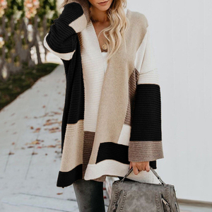 <span class=keywords><strong>Mujer</strong></span> de bloque de Color a rayas de manga larga <span class=keywords><strong>Cardigan</strong></span> delantera abierta suéteres abrigo - Product Image 4