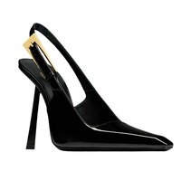 Nouvelles sandales slingback à talon haut et bout carré, style européen et américain, en cuir verni avec semelle en caoutchouc et intérieur en microfibre, collection été 2026