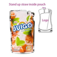 Sachets en plastique personnalisés pour boissons liquides avec paille, pour machine de remplissage de jus en aluminium, pochettes verticales à bec verseur