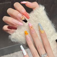 TSZS Faux ongles à presser faits main, motif floral 3D en relief, longs, forme cercueil et stiletto, 2 formes, dégradé, réutilisables, pour nail art
