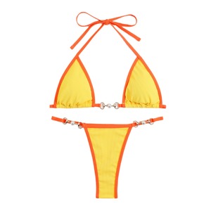 Custom Swimwear Rib Binding Trim <b>Micro</b> Color Block <b>String</b> <b>Bikini</b> <b>Micro</b> Triangle <b>Bikinis</b> Beachwear Sexy Swimsuit for Women - Product Image 6