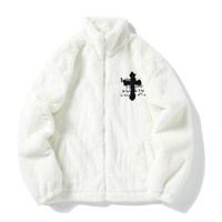 Veste en fourrure de lapin pour homme Manteaux Hip Hop Cross Letters Winter Fleece Jacket Streetwear Casual Harajuku Coat Zip Up Fashion Outerwear