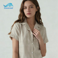 Ensemble de pyjama en mousseline respirante, coupe classique, en coton uni, style preppy, manches courtes, au-dessus du genou, pour l'été, luxe et mode