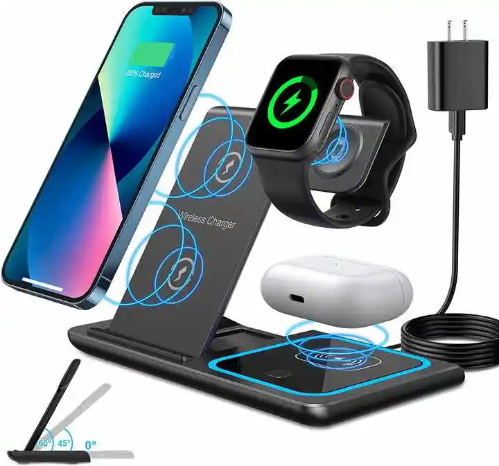 Không Dây Sạc Trạm 3 Trong 1 Sạc Không Dây Đứng Nhanh Không Dây Sạc Dock Cho Iphone Của Apple Đồng Hồ Airpods Ánh Sáng Ban Đêm