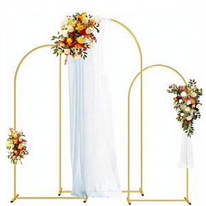 Support d'arche de <span class=keywords><strong>ballons</strong></span> en fer forgé avec housse en tissu et <span class=keywords><strong>attaches</strong></span> à boucle, pour cérémonie de mariage, forme semi-circulaire, design portail lunaire - Product Image 1