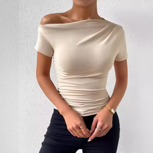 Maglietta estiva Casual da donna elegante manica corta monospalla <span class=keywords><strong>Top</strong></span> da donna all'ingrosso Slim Fit irregolare da donna - Product Image 1