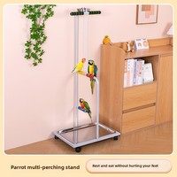 Support de jeu pour cage à oiseaux avec bols en acier inoxydable et plateau lavable, perchoir sur pied pour perroquets, cacatuaux, ara, grises africaines