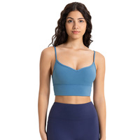 Soutien-gorge de sport pour femme, effet seconde peau, dos en U, bretelles spaghetti, maintien élevé, sans couture, respirant, anti-humidité, pour yoga, gym, fitness, logo personnalisé