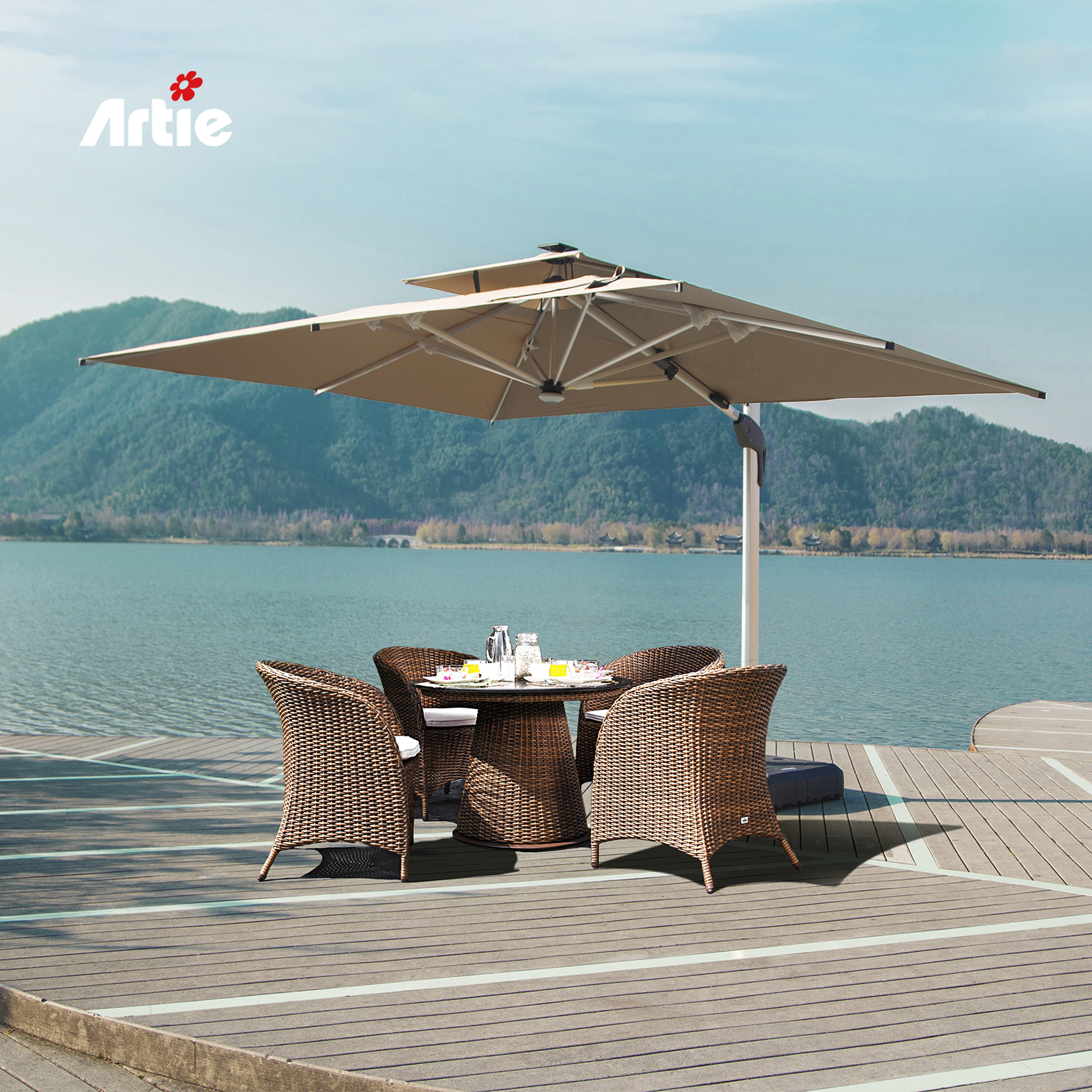 custom patio umbrellas wholesale 8' x 8' Saville Square | 12 oz waterproof Custom Patio Umbrella (4-Panel) |