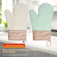 Gants en silicone et coton résistants à la chaleur, motif diamant, anti-brûlure, couleur kaki, pour four et micro-ondes