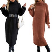 Robe Longue Pull Décontractée Ample Femme Hiver Automne avec Col Montant Sans Ceinture en Gros