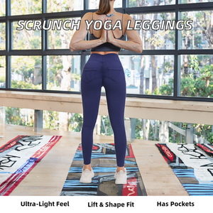 Women's Lightweight High-Waisted Scrunch Butt <b>Yoga</b> <b>Pants</b> Legging Fitness Gym Tights <b>with</b> Back <b>Pockets</b> Patchwork Push Sport - Product Image 2